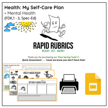 Preview of My Self-Care Plan - Mental Health - Time Saving Task - Ontario - Rapid Rubrics