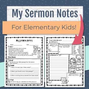 My Sermon Notes for Kids by Kids Bible Teacher | TpT