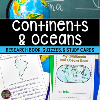 Preview of Continents and Oceans Geography Research, Study Cards, Quizzes | Print & Easel