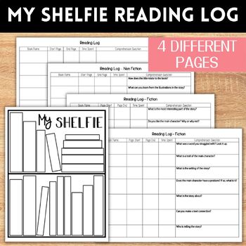 Preview of My Shelfie Reading Log With Comprehension Questions Parent Initials