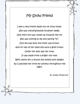 My Snow Friend: A Winter Fluency Poem by More Than Worksheets | TpT