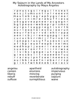 My Sojourn in the Land of My Ancestors M Angelou Worksheet Crossword