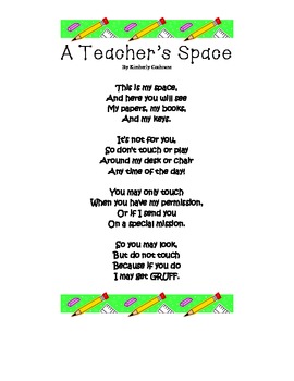 My Space Poem by Kimberly Cochrane | Teachers Pay Teachers