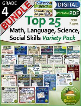 Preview of 4th Grade TOP 25 Math, Language, Science, Social Skills Variety Pack