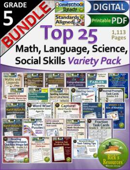 Preview of 5th Grade TOP 25 Math, Language, Science, Social Skills Variety Pack