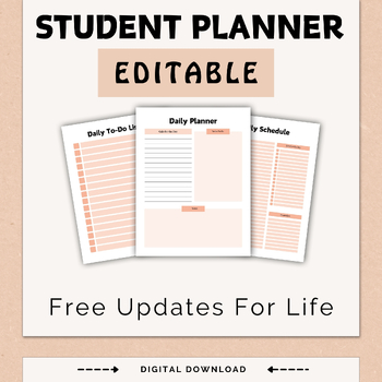 Preview of My Student Planner - Daily Student Planner, EDITABLE Print & Digital FREE UPDATE