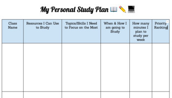 Preview of My Study Plan Organizer for Executive Functioning 