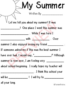 My Summer [[Fill-In-The-Blank]]! by Ford and Firsties | TpT