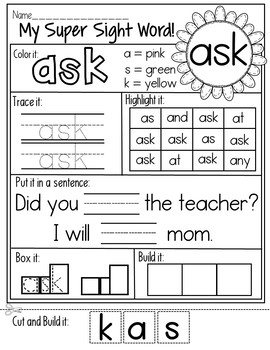 My Super Sight Words Worksheets (1st Grade Words) by Judy Tedards