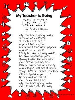 Preview of My Teacher is Going Crazy Poem Freebie - Teacher Appreciation