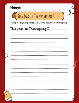 Preview of My Thanksgiving Paragraph Writing Prompt CUTE This year on Thanksgiving I Turkey