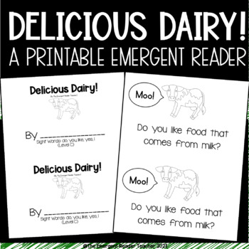 Preview of Delicious Dairy Foods Emergent Reader