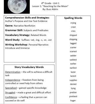 Preview of My View 4th Grade UNIT 1 BUNDLE Week At A Glance