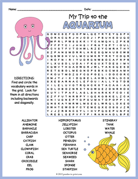 Preview of AQUARIUM FIELD TRIP Word Search Puzzle Worksheet Activity