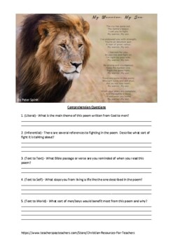 Preview of My Warrior, My Son - Christian Poetry Comprehension Worksheet