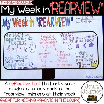 Preview of FREE Reflection Activity: My Week in "Rearview"