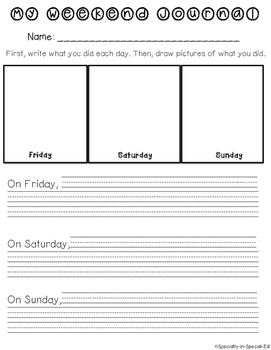 My Weekend Journal - Draw and write activity! by Specialty in Special Ed