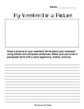 My Weekend in a Picture Morning Work Writing Prompt Activity | TPT