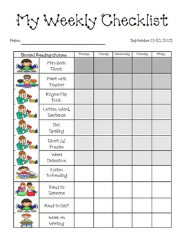 Preview of My Weekly Checklist - Guided Reading