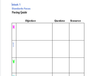 Preview of My Weekly (Editable) Pacing Guide Template in Black & White