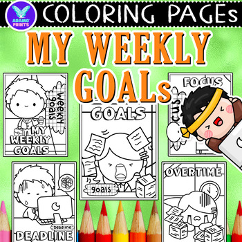 Preview of My Weekly Goals Coloring Pages & Writing Paper Activities ELA No PREP