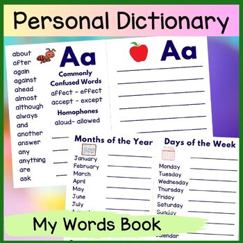 Preview of Student Dictionary My Words Book - with Frequently Used Words and Homophones
