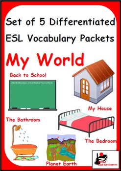 Preview of My World - Bundle of 5 Differentiated Vocabulary Packets for Language Learners