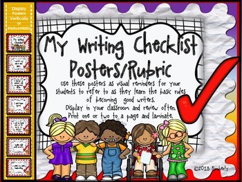 Preview of My Writing Checklist Posters/Rubric (Multi-Colored Background)