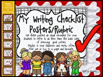 Preview of My Writing Checklist Posters/Rubric (Red Background)