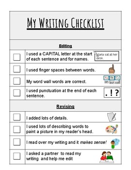 Preview of My Writing Checklist Publishing Elementary Writing Center Covid Distance Learnin