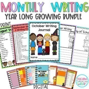 Preview of BUNDLE: Journal Writing Monthly Writing Topics | Valentine's Day and February