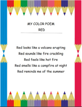 Color poem template using 5 senses printable by The Laidback Librarian