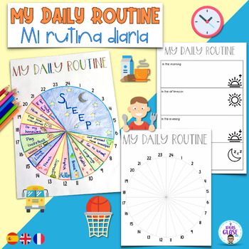 Preview of My daily routine- Mi rutina diaria- Spanish, English, French