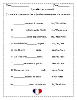 French Possessive Adjectives (adjectifs possessifs) Distance Learning