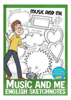 Preview of My favorite kind of music - fun sketch notes worksheets English / ESL