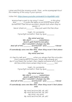 Preview of My mind and me by Selena Gomez song worksheet