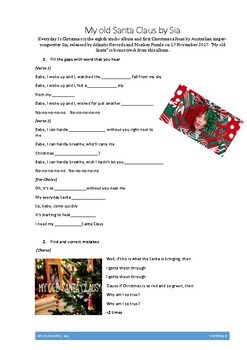 Preview of My old Santa Clause by Sia song worksheet