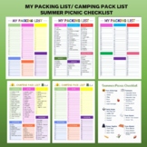 My packing list , Camping pack list, Summer picnic checklist
