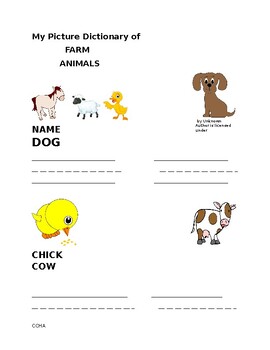 Preview of My picture dictionary of farm animals
