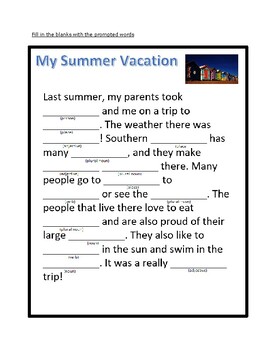 My Summer Holiday Fill In The Blanks By Zouhire Chihab Tpt