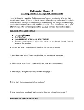 Preview of MyBlueprint Self Assessments Activity Booklet