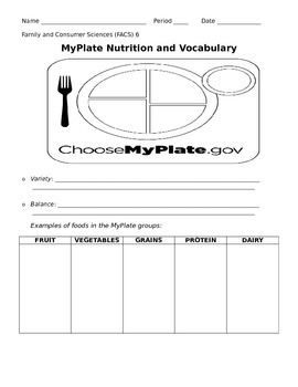 Preview of MyPlate: Nutrition Graphic Organizer/Notes Sheet [Corresponds to Powerpoint]