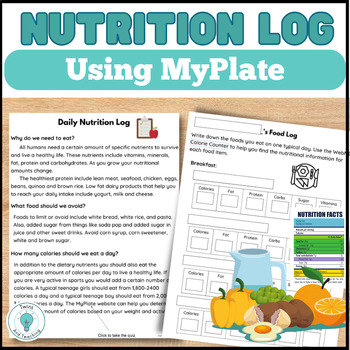 Preview of MyPlate Meal Plan Template - Nutrition Journal Activity - Healthy Food Log