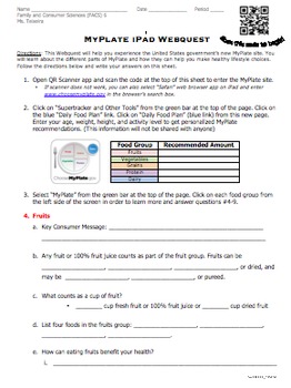 Preview of MyPlate Nutrition Webquest