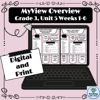 Preview of MyView 3rd Unit 5 Weeks 1-6 Weekly Overview Spelling & Vocab List  Parent Letter