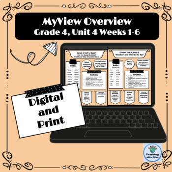 Preview of MyView 4th Grade Unit 4 Weeks 1-6 Weekly Overview Spelling List Parent Letter 