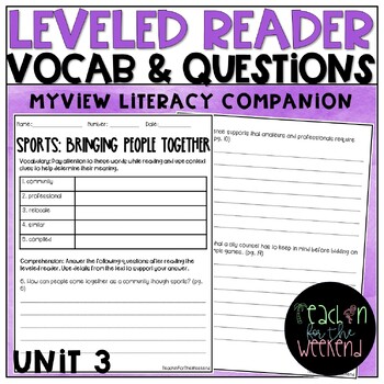 Preview of MyView Literacy Grade 4 - Unit 3 Leveled Reader Questions and Vocabulary