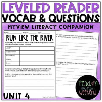 Preview of MyView Literacy Grade 4 - Unit 4 Leveled Reader Questions and Vocabulary