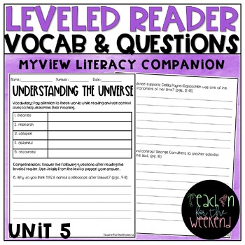 Preview of MyView Literacy Grade 4 - Unit 5 Leveled Reader Questions and Vocabulary