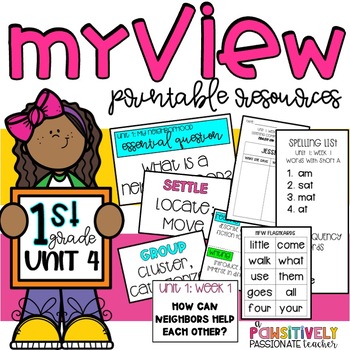 Preview of MyView Savaas 1st Grade Unit 4 Posters, Vocab, Spelling & HFW Flashcards